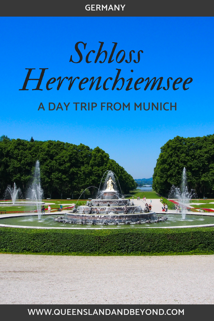 View of the gardens and fountains at Herrenchiemsee Palace, Germany