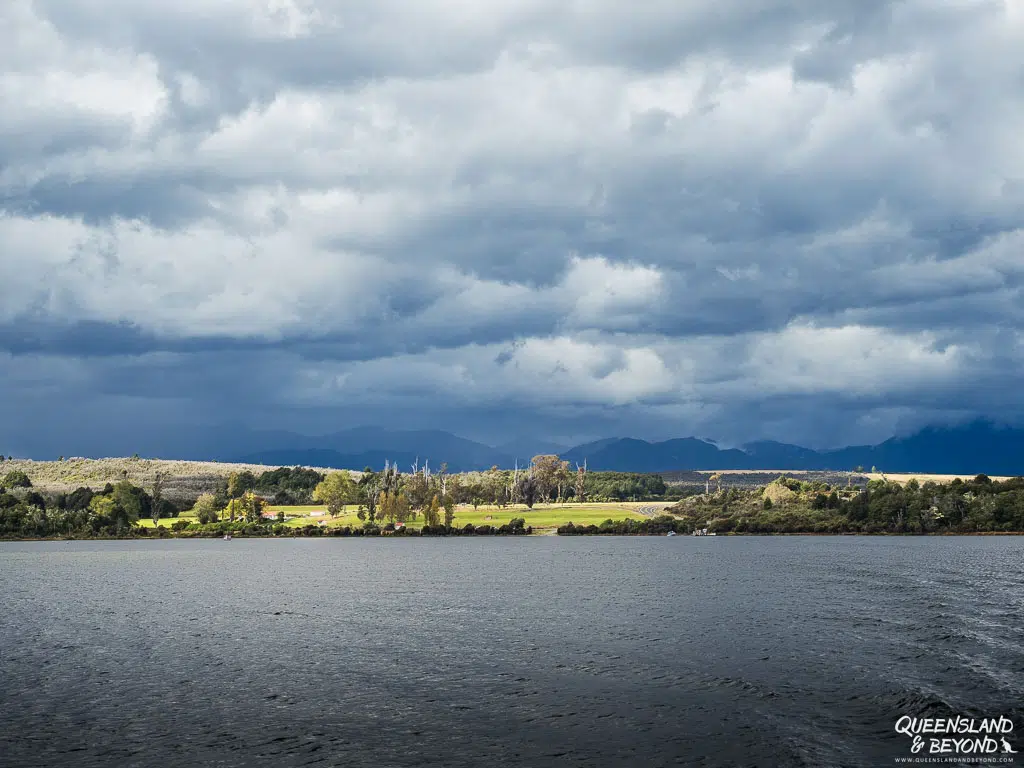 Boat ride across Lake Te Anau to the start of the Milford Track, New Zealand