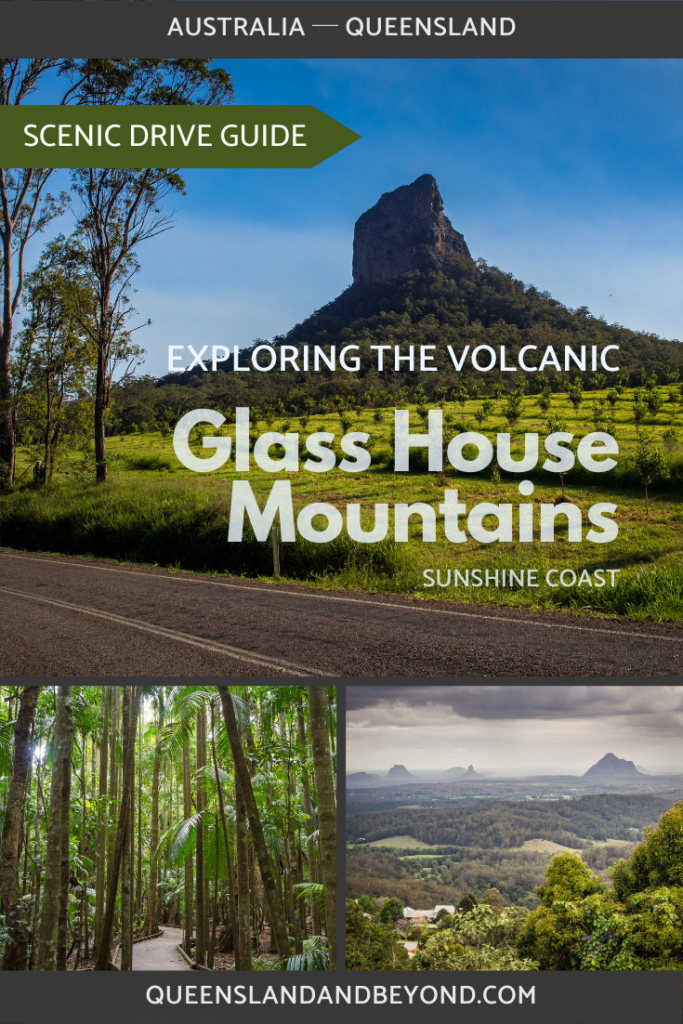 Taking a scenic drive is one of the best ways to appreciate the dramatic landscape of the Glass House Mountains in the Sunshine Coast Hinterland.